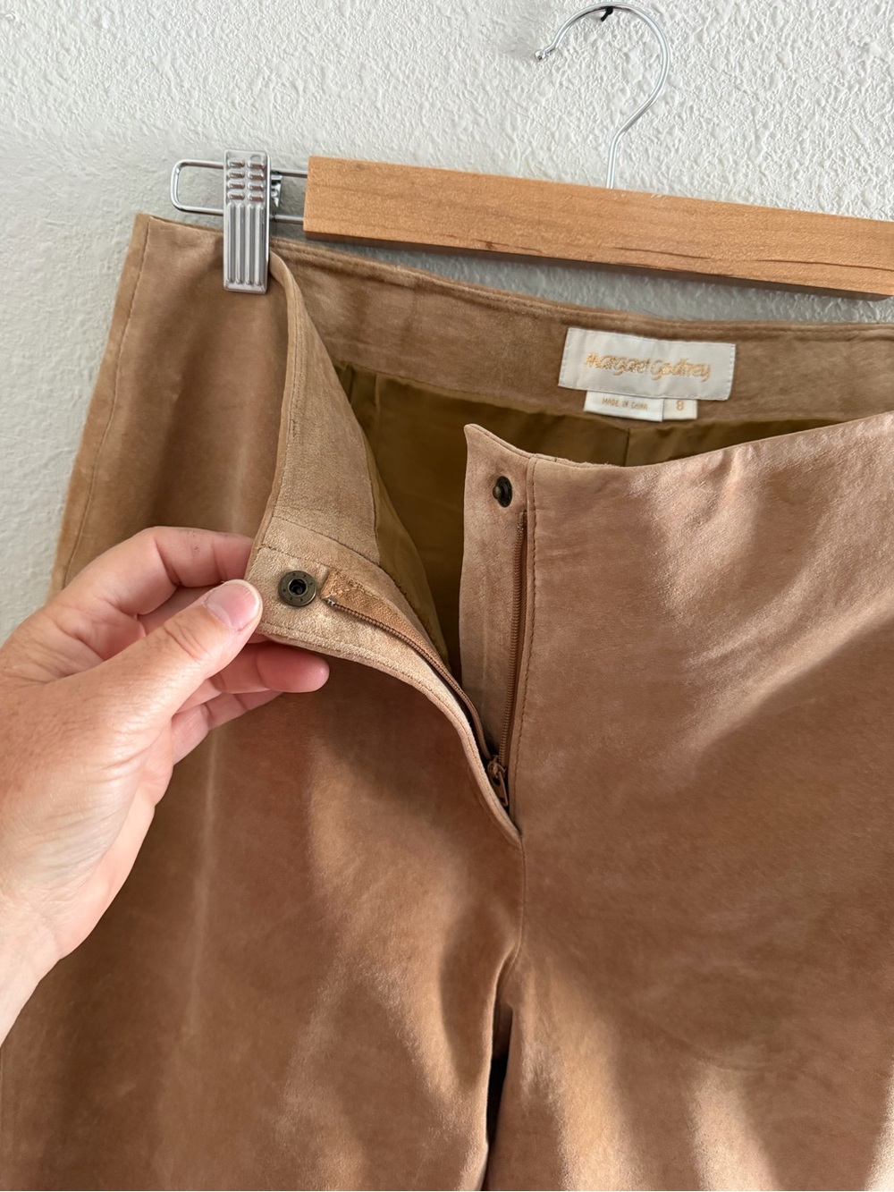 Women's Tan Suede Embroidered Jeans - Picture 13 of 13